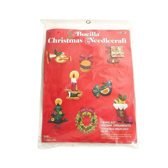 Bucilla Christmas Tree Needlecraft Jeweled Holiday Mini Ornaments Kit 2823 NOS - Picture 1 of 2